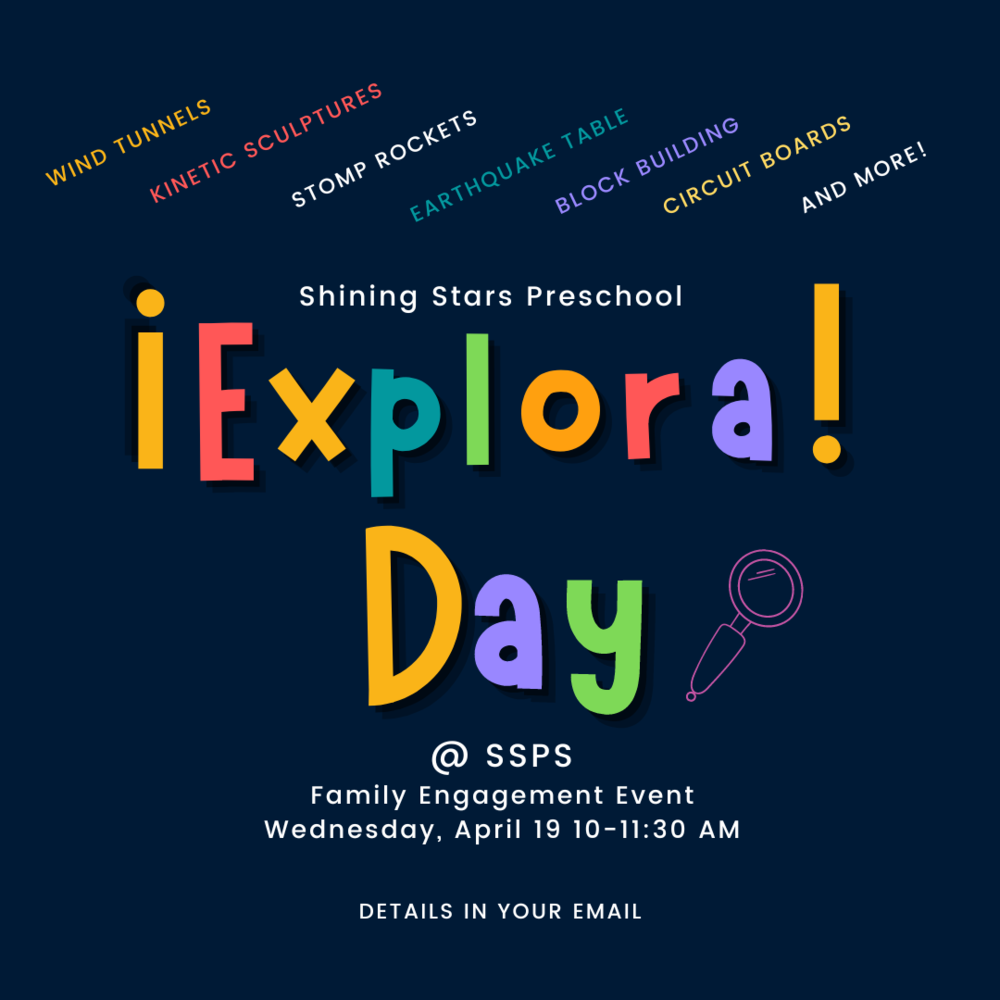 Blue background and colorful letters describing the event