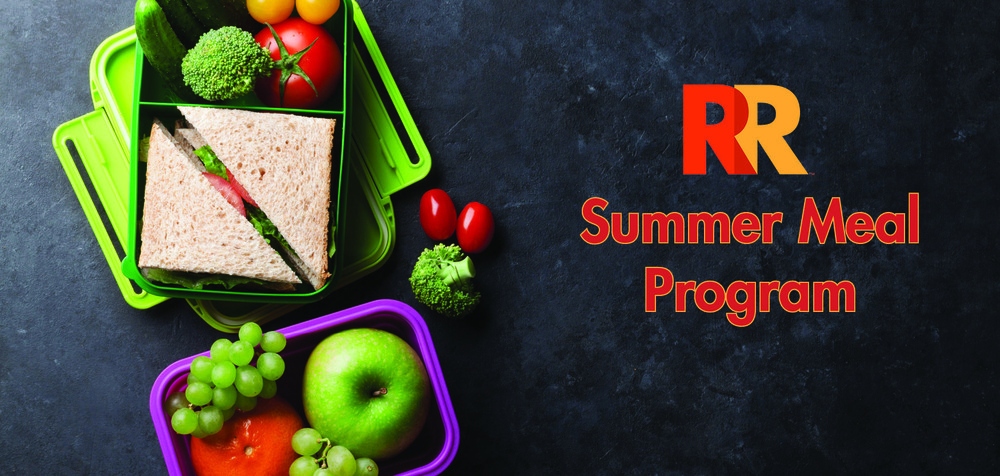 Summer Meal Program with an image of a kids lunch and sandwich