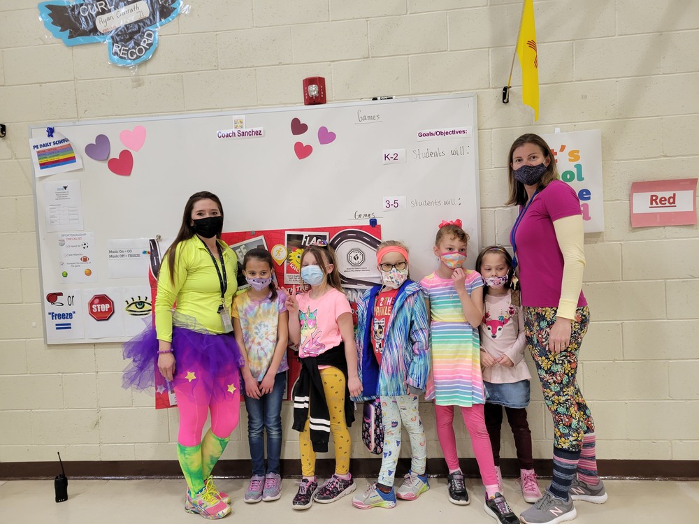 Students at Cielo Azul Elementary post for a photo as they wear fun colors and socks for the Kids Heart Challenge