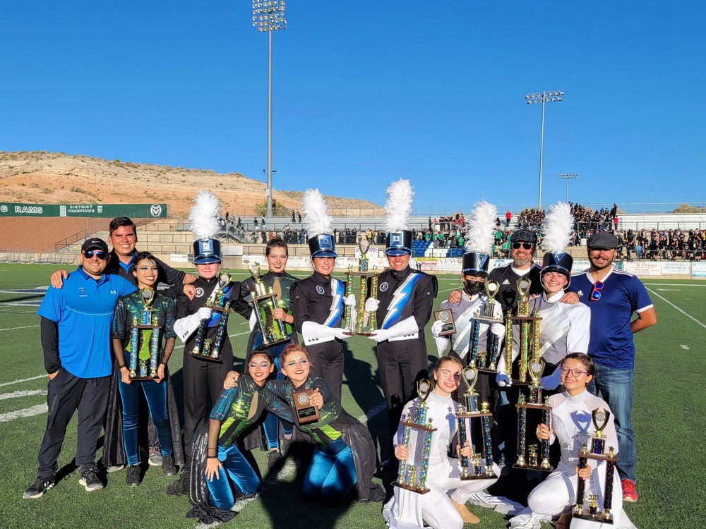 Representatives from both CHS and RRHS marching bands show off their awards