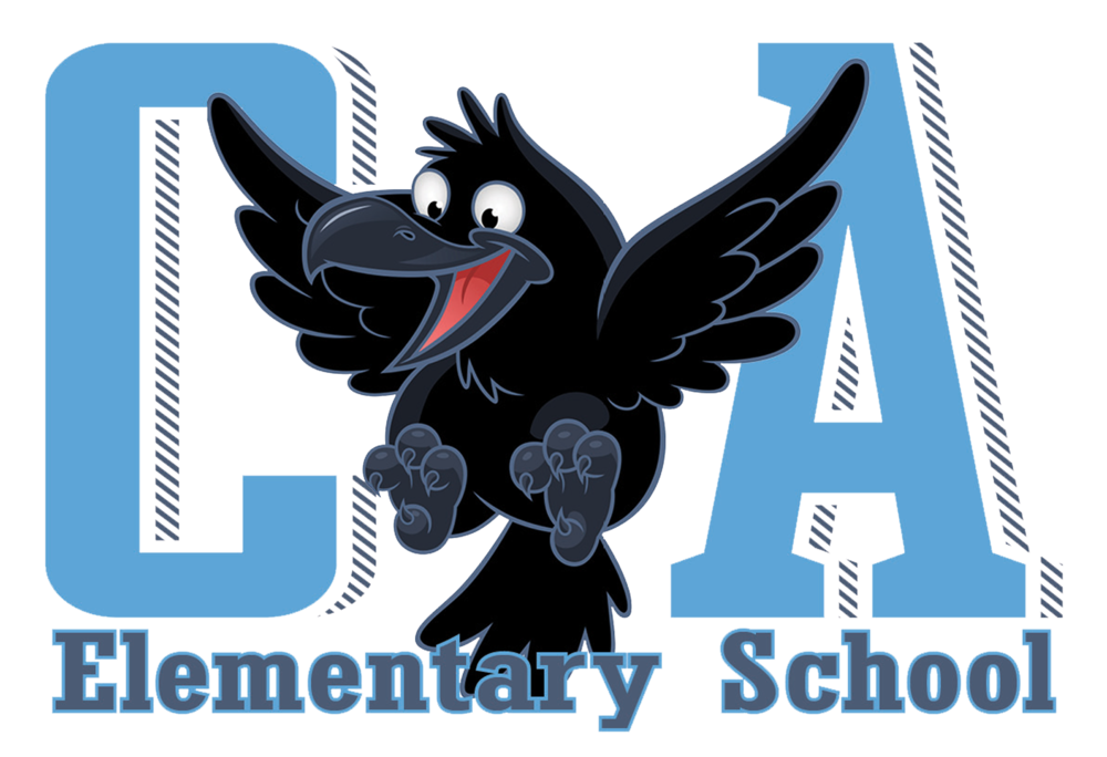 Black raven in between capital C and capital A, with the words Elementary School below
