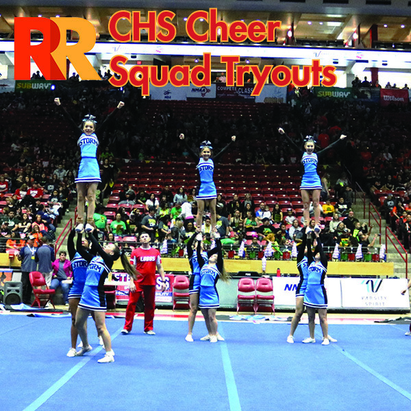 The CHS Cheer Squad performing at a competition in 2019